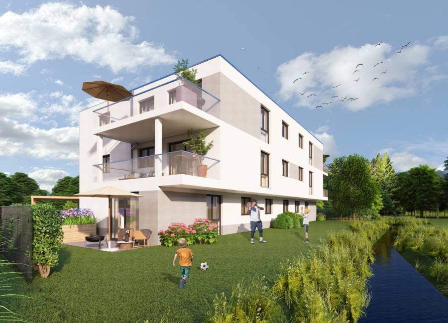 Neubauvorhaben in Freiburg-Betzenhausen: Komfortable 4-Zimmer-Eigentumswohnung - Hausansicht Illustration