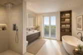 ...mit eigenem Badezimmer mit Dusche und Badewanne (unverbindliche Illustration)
