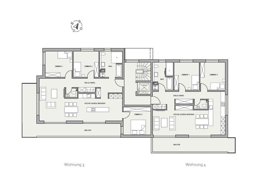 Exklusiver Lifestyle in Bad Krozingen - Wohnung Nr. 3 - Grundriss Whg. Nr. 3 und Whg. Nr. 4