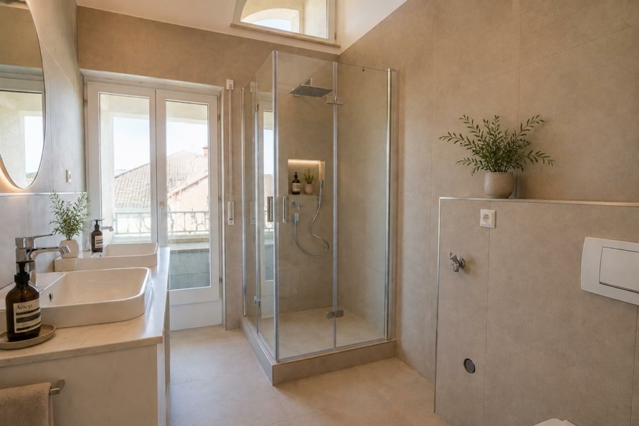 Tageslichtbadezimmer mit Dusche, WM-Anschluss...