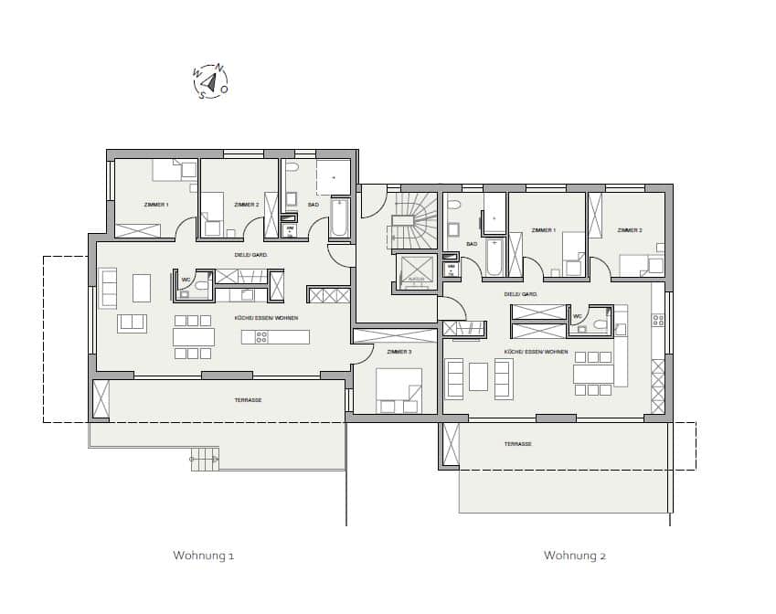 Exklusiver Lifestyle in Bad Krozingen - Wohnung Nr. 2 - Grundriss Whg. Nr. 1 und Whg. Nr. 2