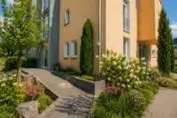 Gepflegte Außenanlage / Rampe zum Hauseingang