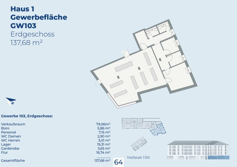 Ladengeschäft im Ortszentrum von Gundelfingen | Neubauvorhaben "Wohnen am Platanenplatz" Haus 1 - Grundriss Gewerbefläche 103